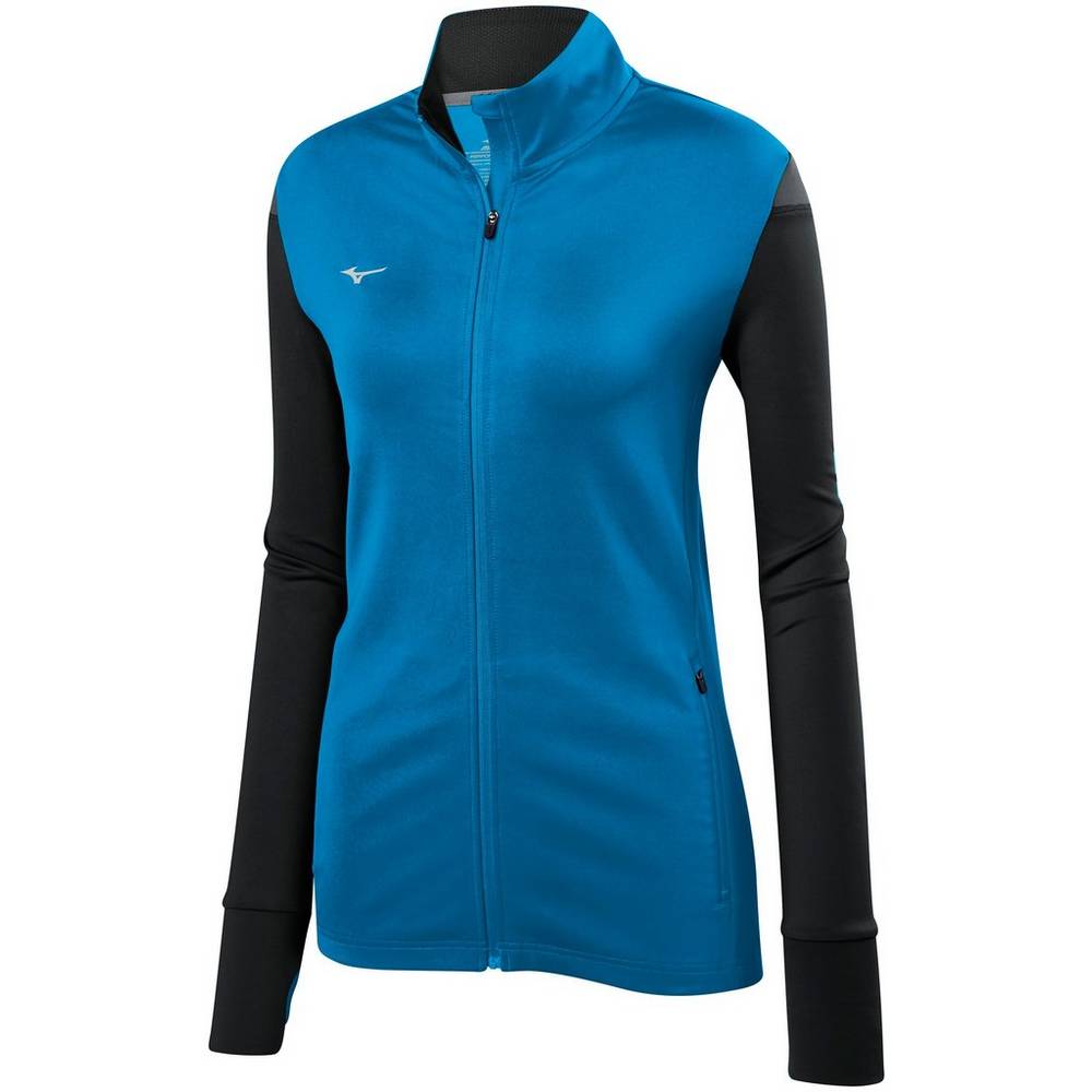 Mizuno Horizon Full Cipzáros Női Jacke Kék/Fekete USA849051